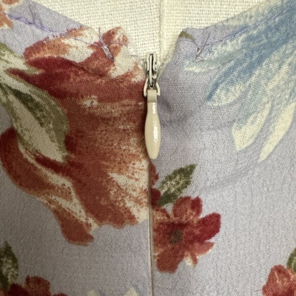 Women's Floral Dress Flowy Long Bell Sleeve Tie Front Deep Zipper V Back Size S - Picture 8 of 15